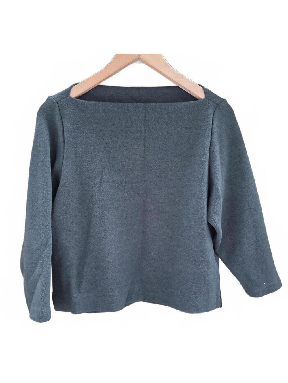 BODYBAG by Jude Cozy Dark Green Boatneck Sweatshirt 3/4 length Sleeve Boxy Sm